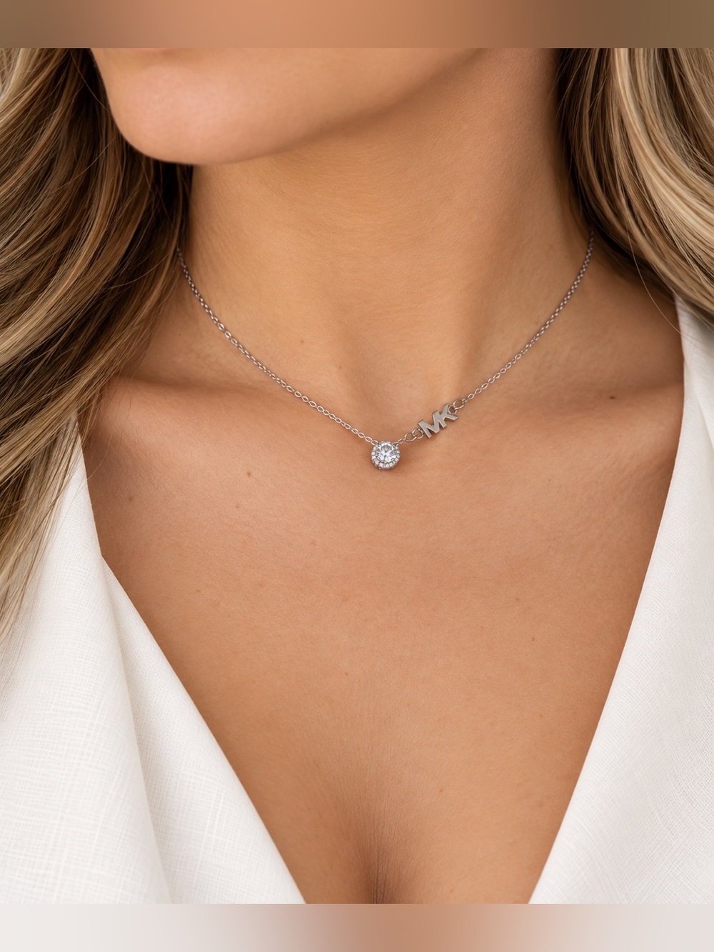 Elegant Silver Necklace with Crystal Pendant MK
